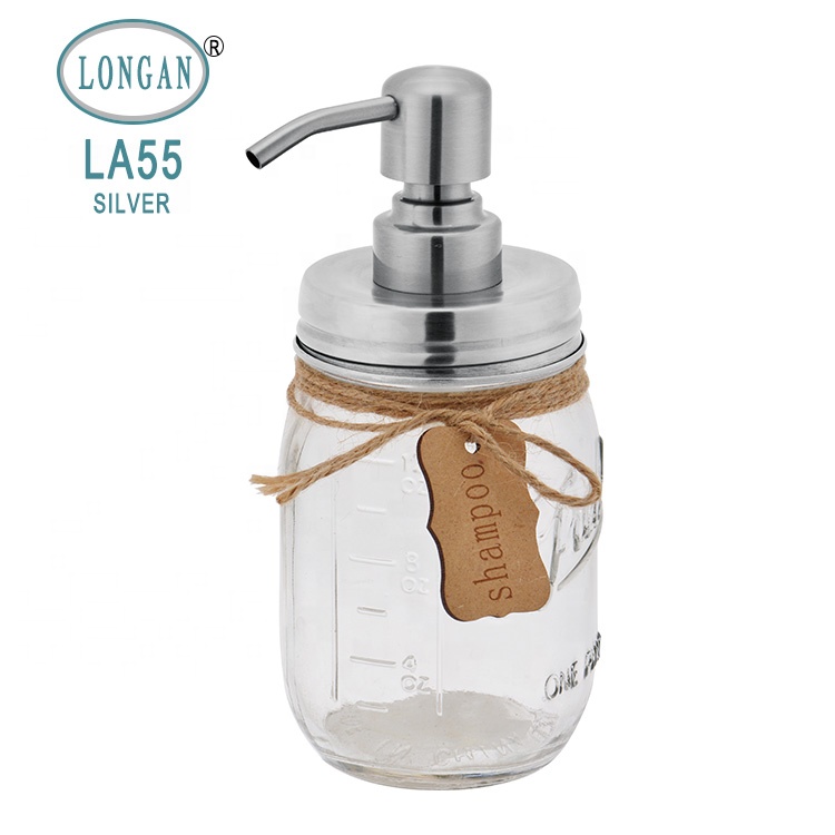 Custom Empty Glass Bath Kitchen Shampoo Clear Empty Lotion Pump Soap Mason Jar With Metal Lid Handle Factory In China