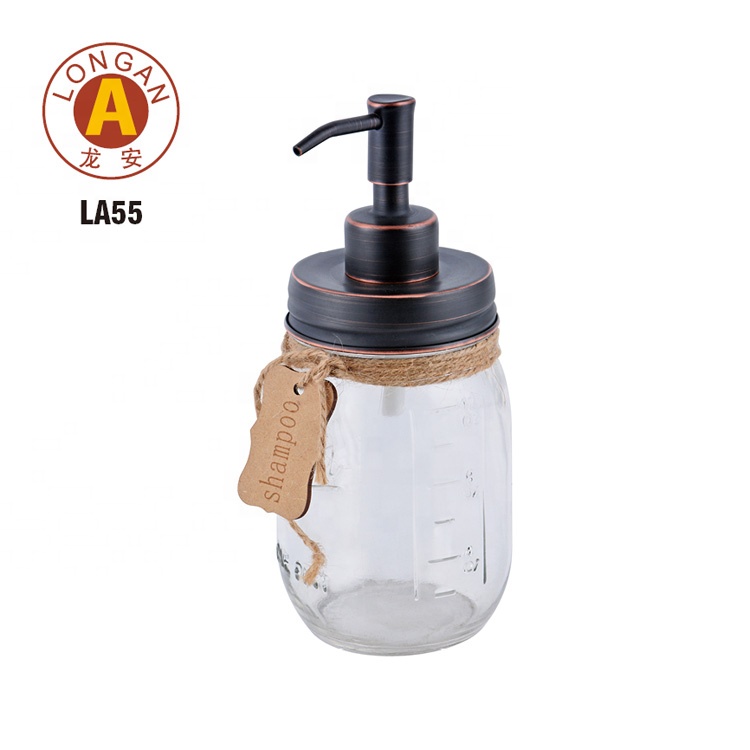 Custom Empty Glass Bath Kitchen Shampoo Clear Empty Lotion Pump Soap Mason Jar With Metal Lid Handle Factory In China