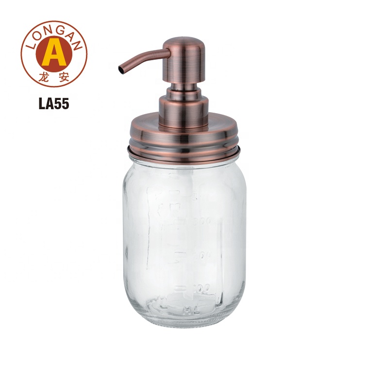 Custom Empty Glass Bath Kitchen Shampoo Clear Empty Lotion Pump Soap Mason Jar With Metal Lid Handle Factory In China