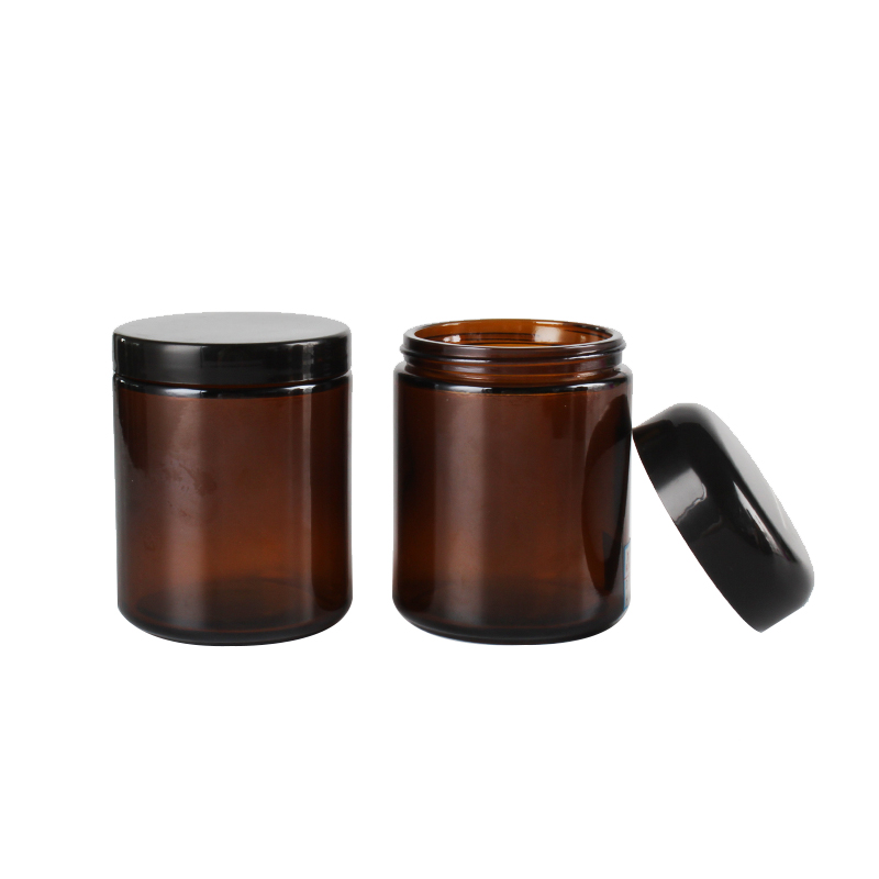 Custom Empty Wide Mouth Round 8OZ 250ML 500ML Amber Glass Candle Jars With Lid Storage Bottle