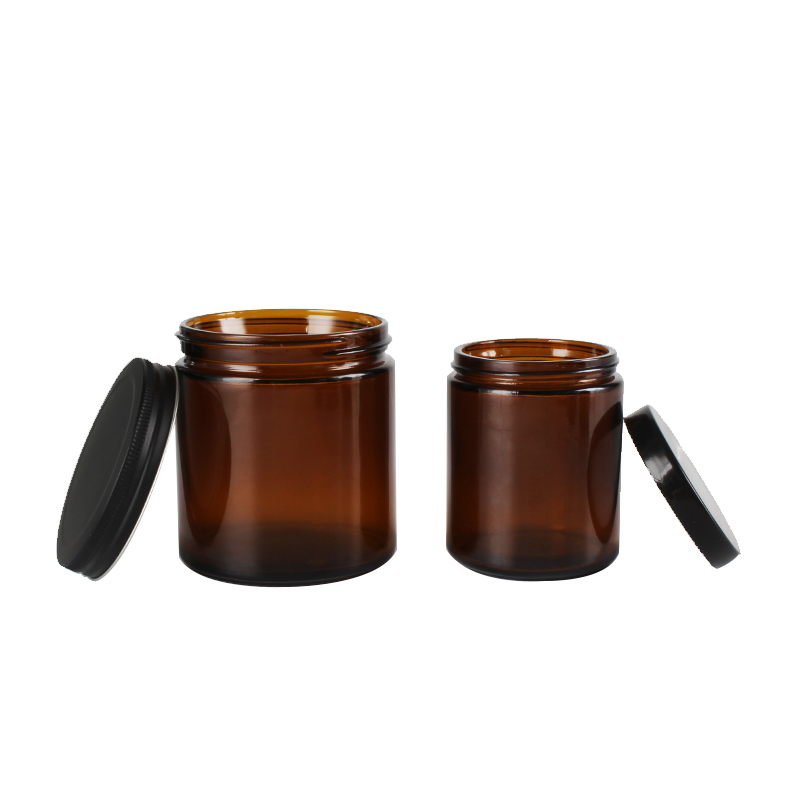 Custom Empty Wide Mouth Round 8OZ 250ML 500ML Amber Glass Candle Jars With Lid Storage Bottle