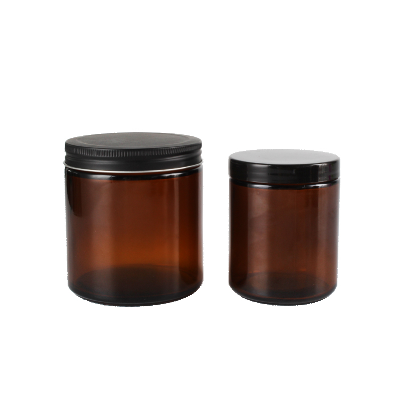 Custom Empty Wide Mouth Round 8OZ 250ML 500ML Amber Glass Candle Jars With Lid Storage Bottle