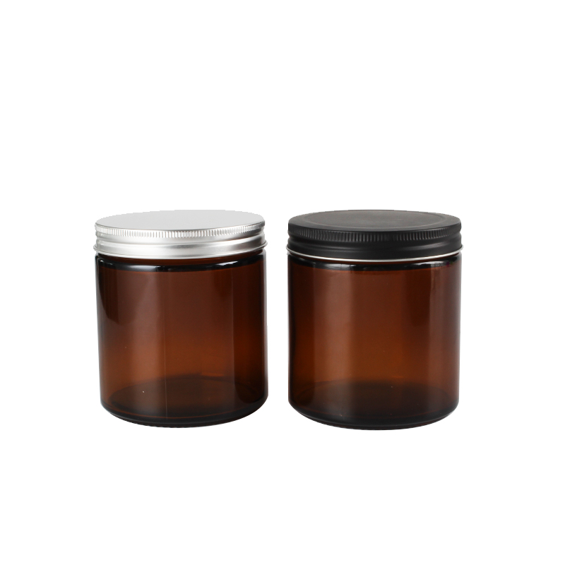Custom Empty Wide Mouth Round 8OZ 250ML 500ML Amber Glass Candle Jars With Lid Storage Bottle