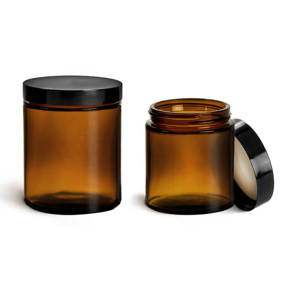Custom Empty Wide Mouth Round 8OZ 250ML Amber Glass Jar Candle Container Jar with Lids