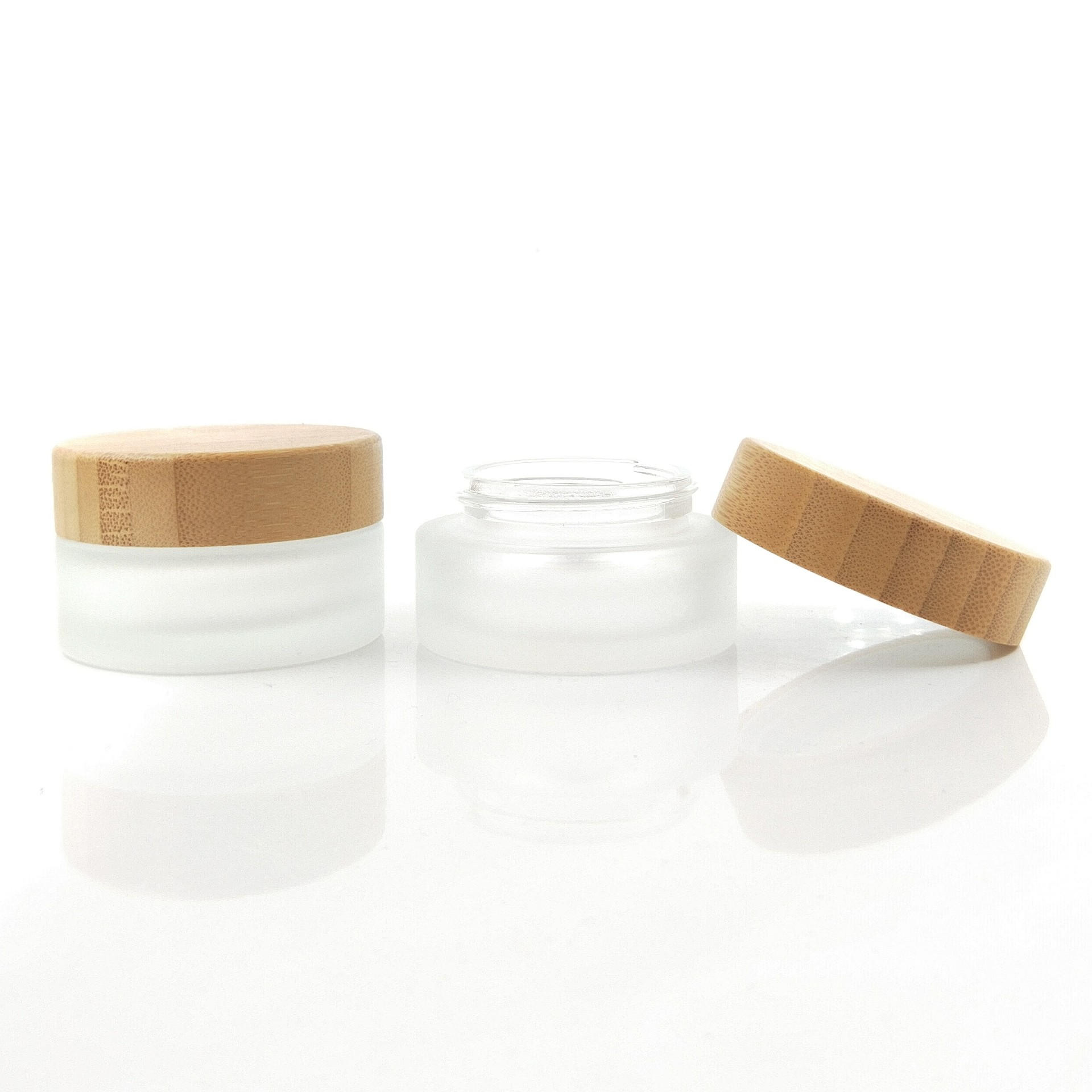 Custom Engraving Logo 100g Cosmetic Packaging Glass Bamboo Jar Cosmetic Jar Bamboo Lid