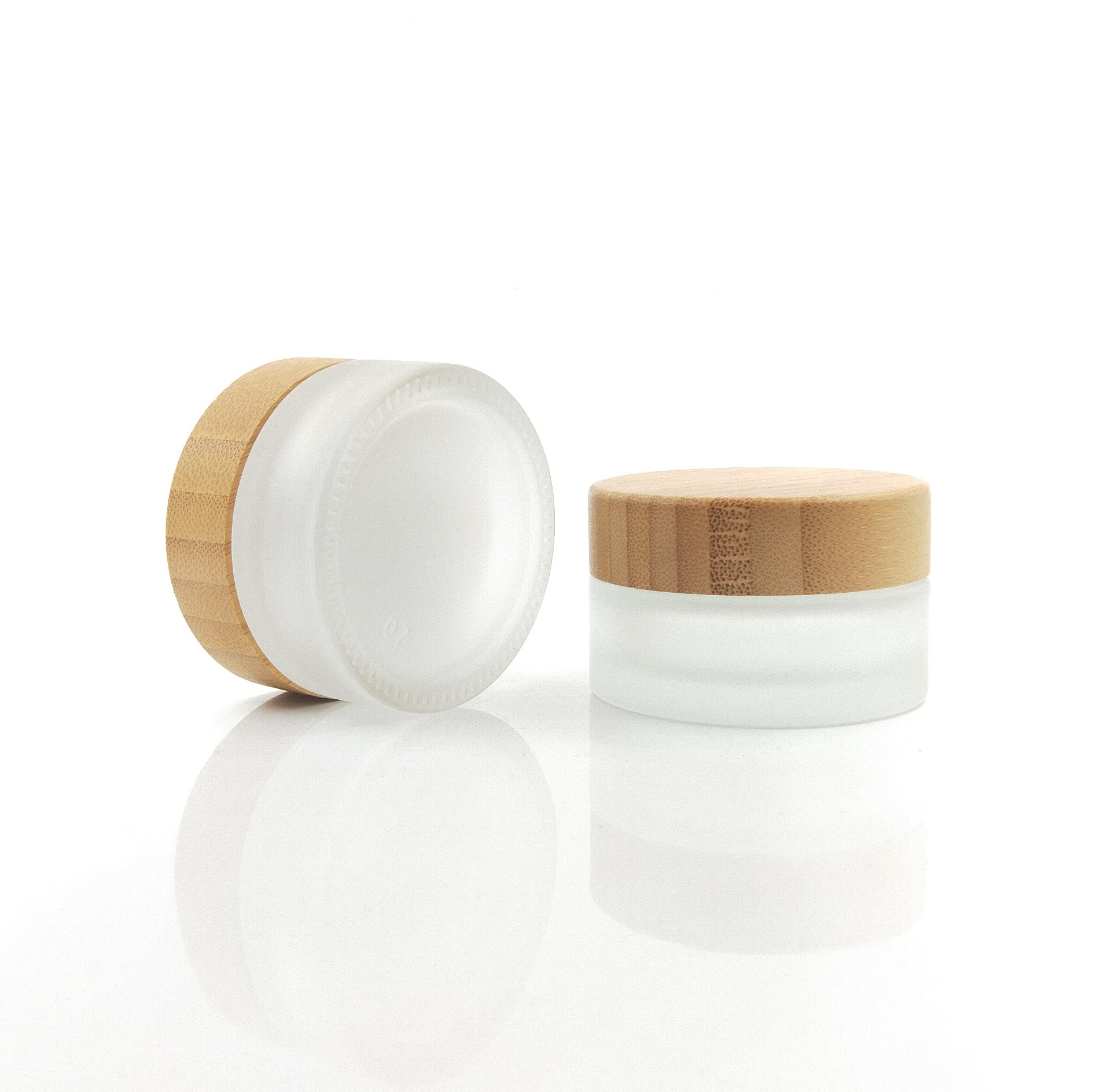 Custom Engraving Logo 100g Cosmetic Packaging Glass Bamboo Jar Cosmetic Jar Bamboo Lid