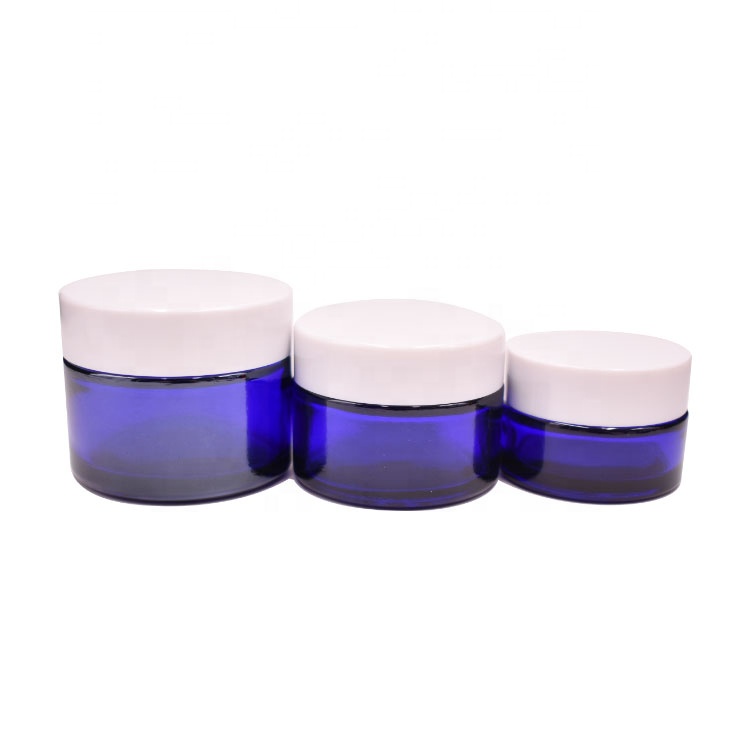 Custom Fashion Skincare Empty Round Blue Cosmetic Glass Cream Jar