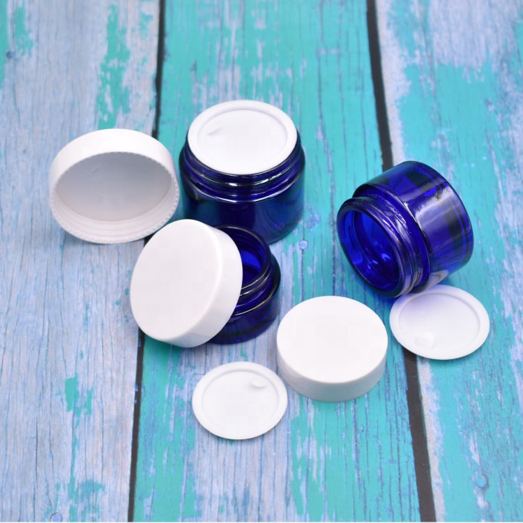 Custom Fashion Skincare Empty Round Blue Cosmetic Glass Cream Jar