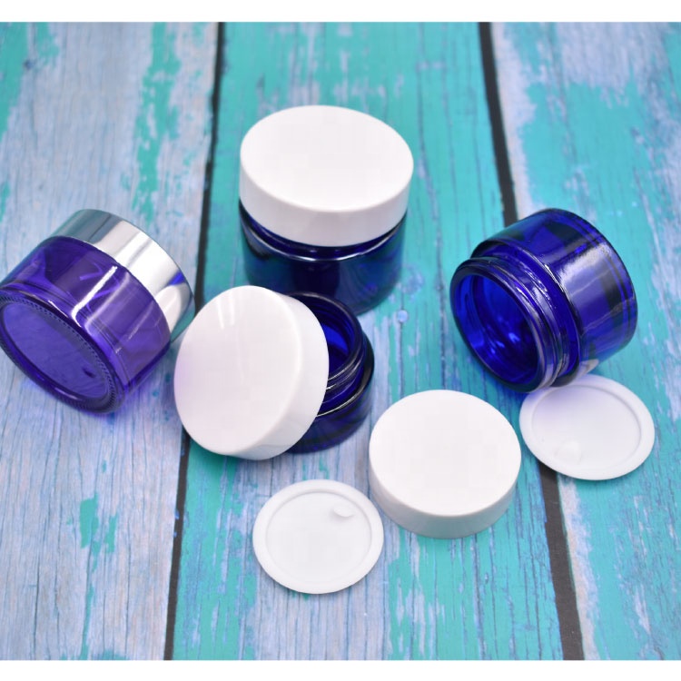 Custom Fashion Skincare Empty Round Blue Cosmetic Glass Cream Jar