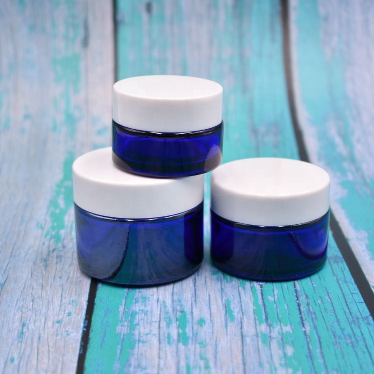 Custom Fashion Skincare Empty Round Blue Cosmetic Glass Cream Jar