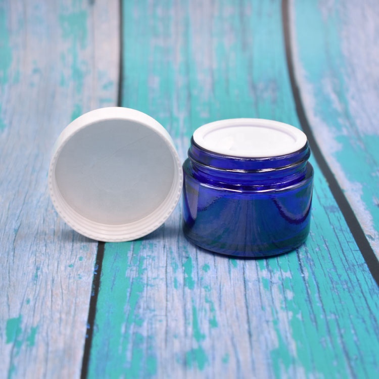 Custom Fashion Skincare Empty Round Blue Cosmetic Glass Cream Jar