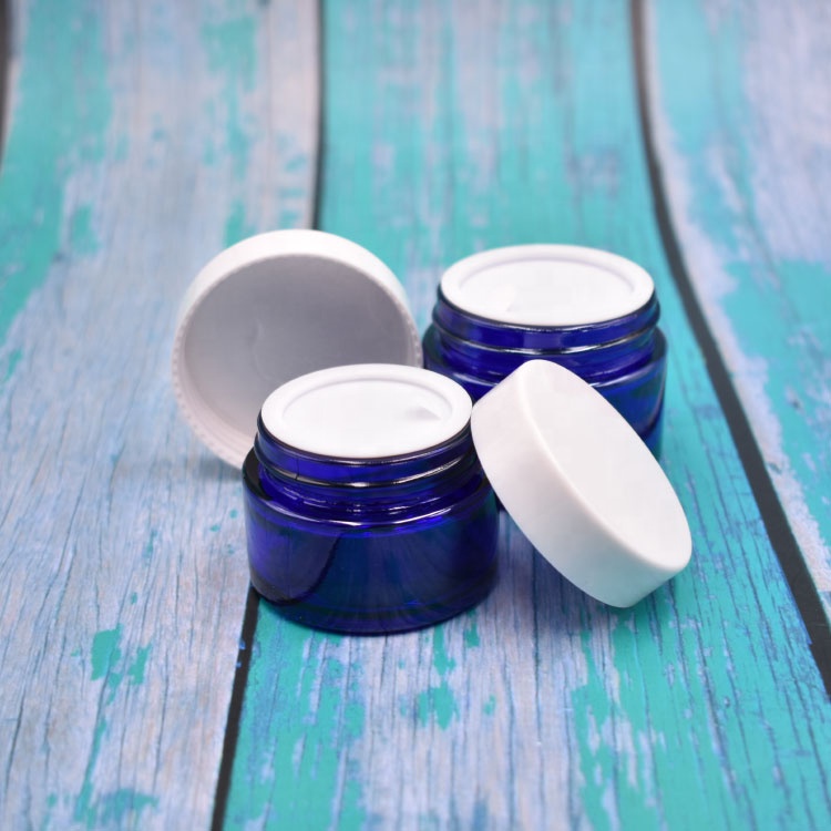 Custom Fashion Skincare Empty Round Blue Cosmetic Glass Cream Jar
