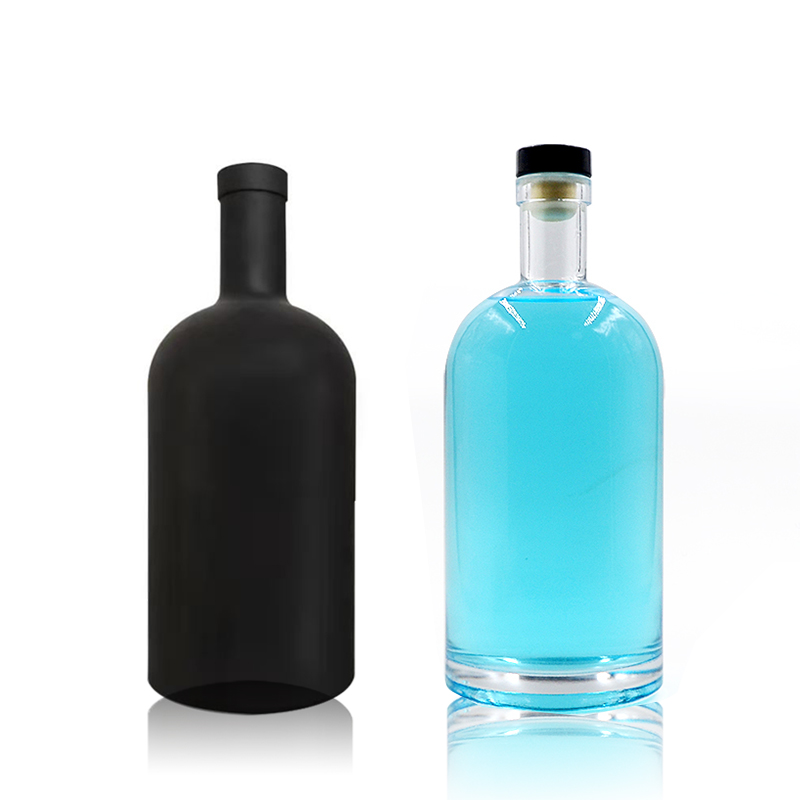 Custom Flint 375ml 750ml 100ml Frosted Matte Black Clear Whisky Spirit Vodka Liquor Glass Bottle with Decal