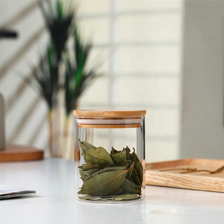 Custom Food Grade Storage Spice Airtight Cylinder Kitchen Tube Clear Borosilicate Glass Jar Bamboo Lid