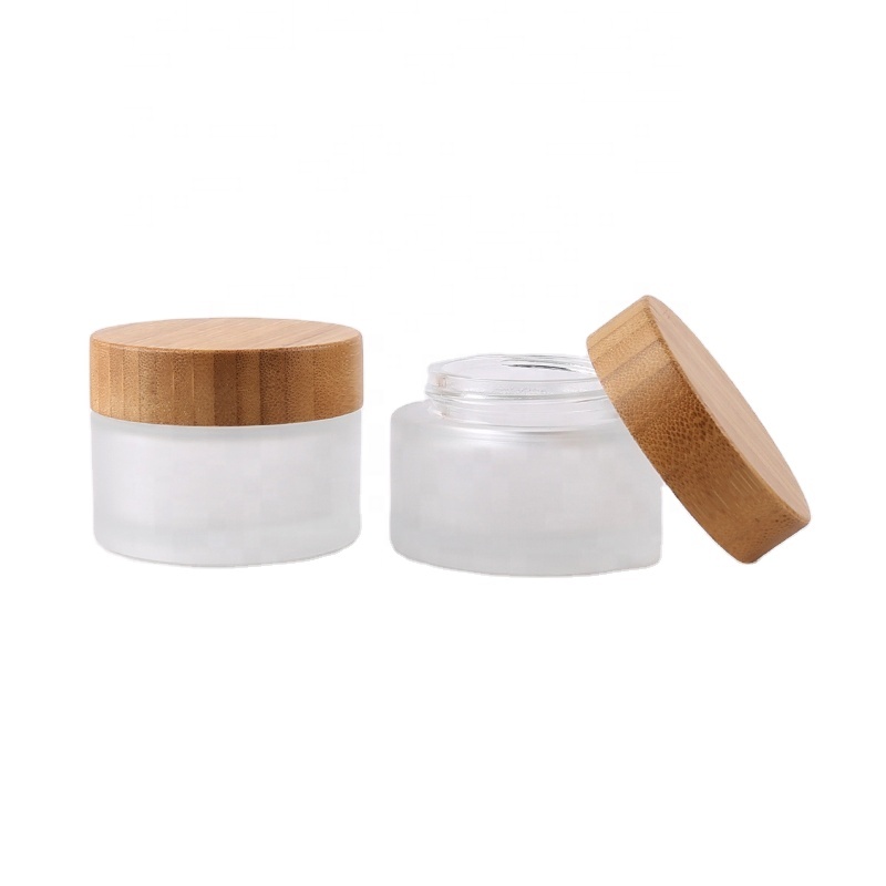 Custom Frosted Glass Jar With Bamboo Lid Glass Cosmetic Jar With Bamboo Lid