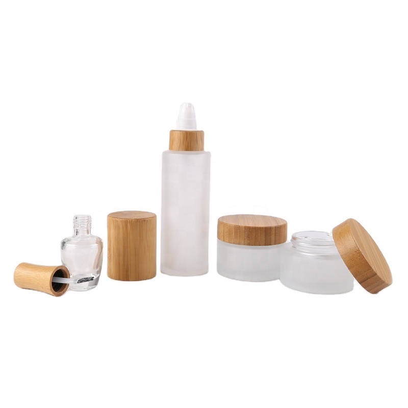Custom Frosted Glass Jar With Bamboo Lid Glass Cosmetic Jar With Bamboo Lid