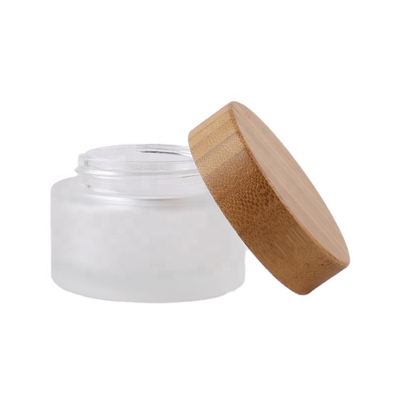 Custom Frosted Glass Jar With Bamboo Lid Glass Cosmetic Jar With Bamboo Lid