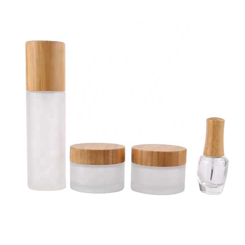 Custom Frosted Glass Jar With Bamboo Lid Glass Cosmetic Jar With Bamboo Lid