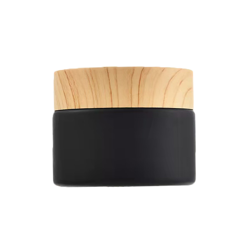 Custom Frosted Matte Black 20ml 30ml 50ml Lip Balm Glass jars Container Cosmetic Packaging with Wooden Lid