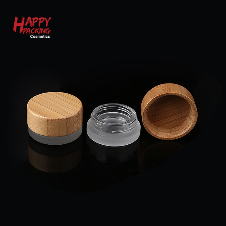 Custom Handmade 5ml Cosmetic Cream Jar Empty Clear Frosted Bamboo Glass Jar