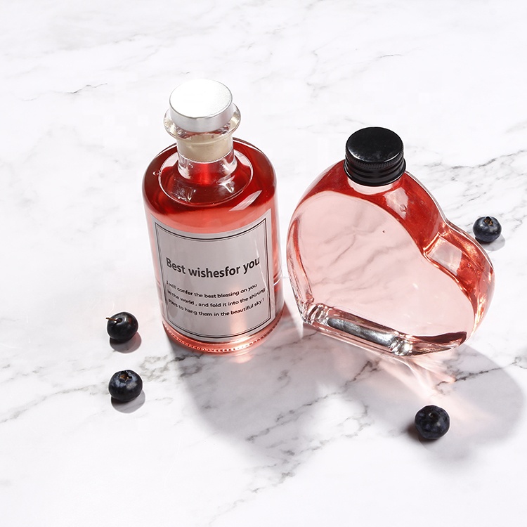 Custom Heart Shaped Glass Bottle Vodka Unique Luxury Bottles For Wine Liquor 200ml With Cork