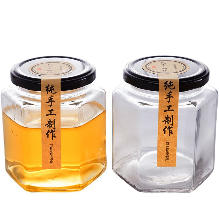 Custom High Quality Honey Bottle Hexagonal Glass Bottle Sealed Storage Pickles Bottles