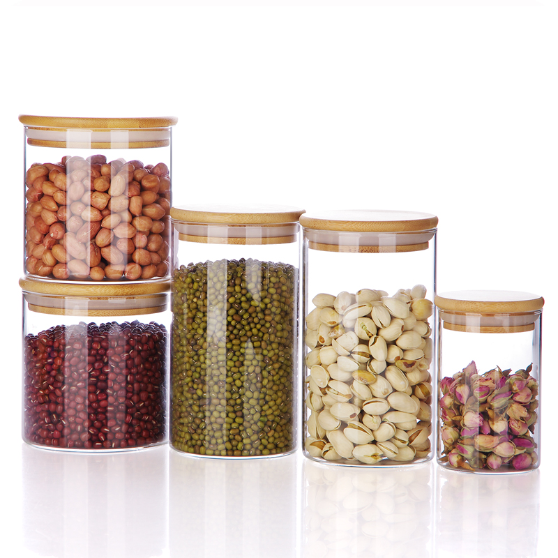Custom Hot Sale Clear Borosilicate Glass Storage+Bottles+ Lid Leaf Free Food Glass Jars Containers GSJ-11S