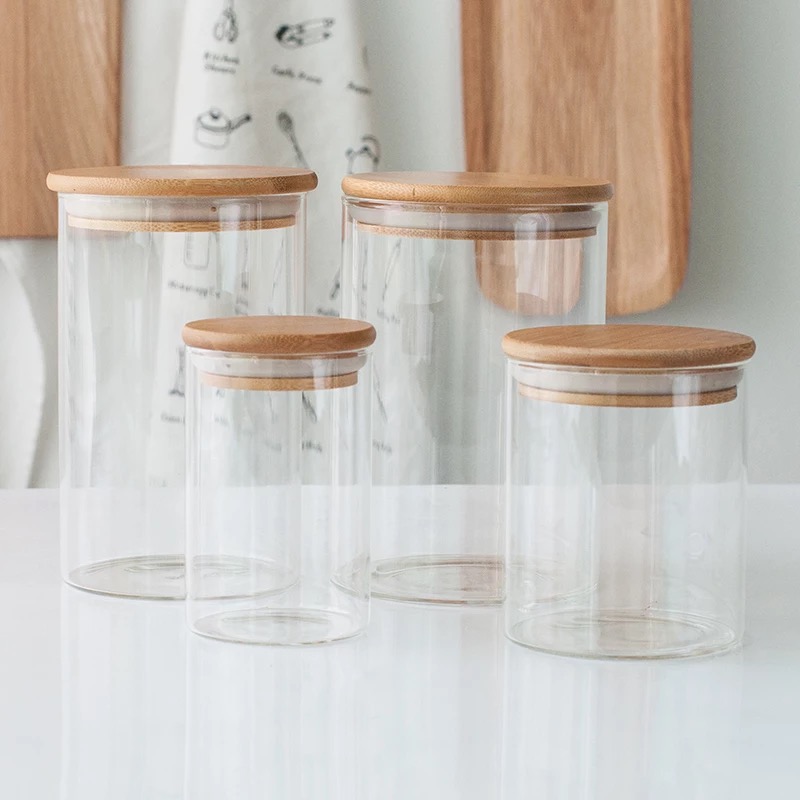 Custom Hot Sale Clear Borosilicate Glass Storage+Bottles+ Lid Leaf Free Food Glass Jars Containers GSJ-11S