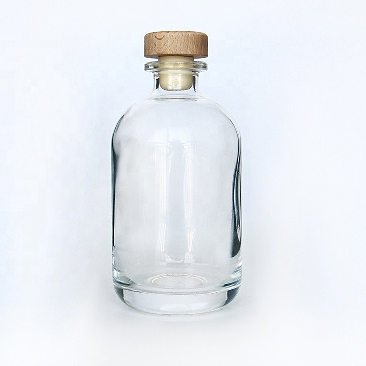 Custom Hot Sale Cork Top Round Shape Design Classic Empty Recycled 750 Ml Glass Spirit Liquor Bottle