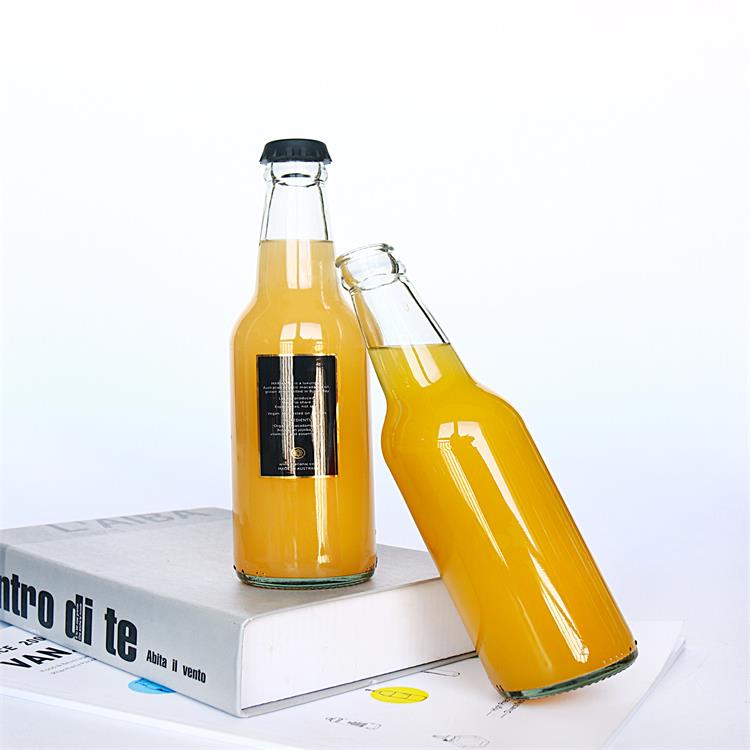 Custom Label 330ml 500ml Round Glass Bottle With Crown Cap For Carbonated Beverages Kombucha Ginger Beer