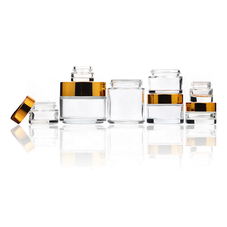 Custom Labels Round Cosmetic Packaging jars Glass Facial Cream Jars 15g 30g 50g 100g With Lid