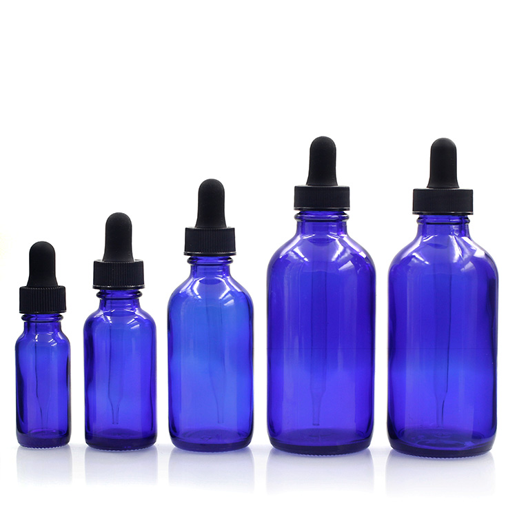 Custom Logo 1 Oz 2 Oz 4 Oz Blue Eye Oil Dropper Bottle Empty Boston Round Glass Bottle For Essential Oil With Dropper