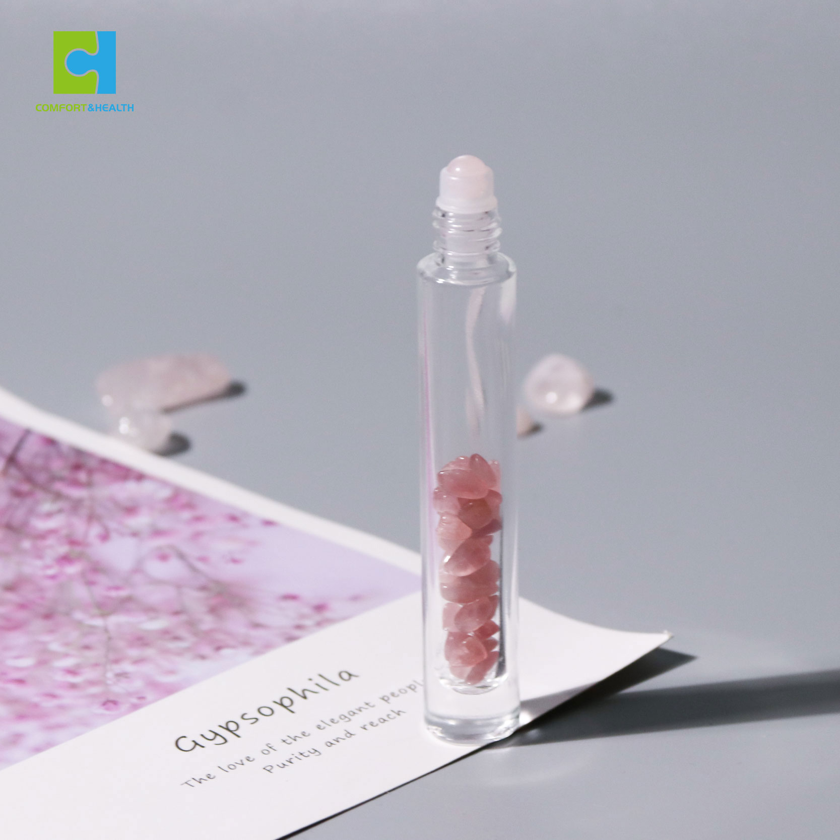 Custom Logo 10Ml 15Ml Healing Crystal Glass Roller Essential Oil Bottle