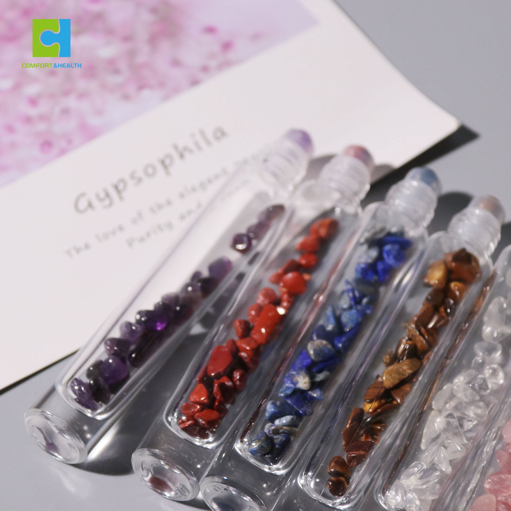 Custom Logo 10Ml 15Ml Healing Crystal Glass Roller Essential Oil Bottle