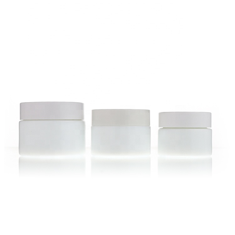 Custom Logo 20g 30g 50g 90g 100g Empty Glossy White Glass Cream Jar For Toner Lotion Cosmetic Packaging