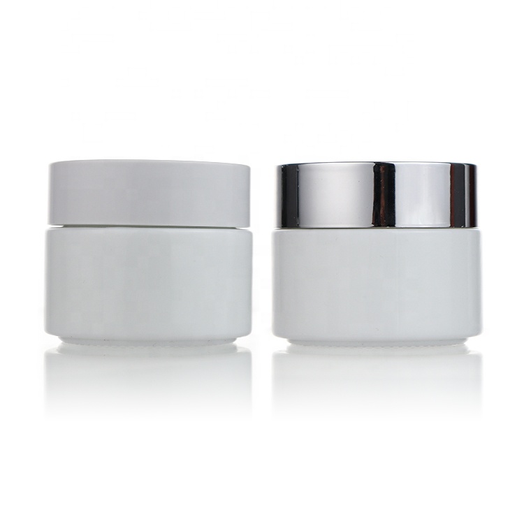 Custom Logo 20g 30g 50g 90g 100g Empty Glossy White Glass Cream Jar For Toner Lotion Cosmetic Packaging
