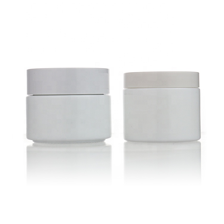 Custom Logo 20g 30g 50g 90g 100g Empty Glossy White Glass Cream Jar For Toner Lotion Cosmetic Packaging