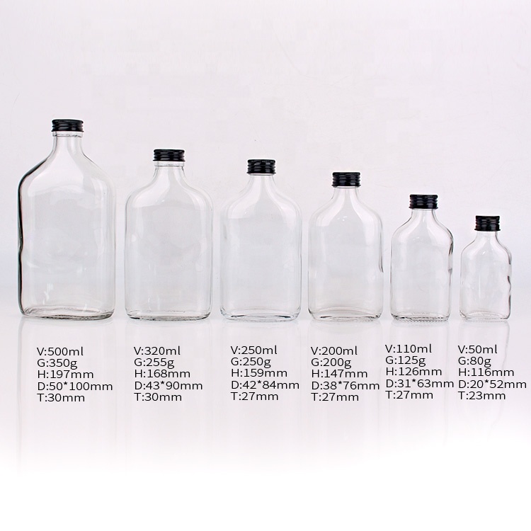 Custom Logo 250ml empty flat shape glass cold brew coffee juice bottle with screw lid
