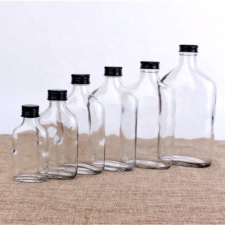 Custom Logo 250ml empty flat shape glass cold brew coffee juice bottle with screw lid