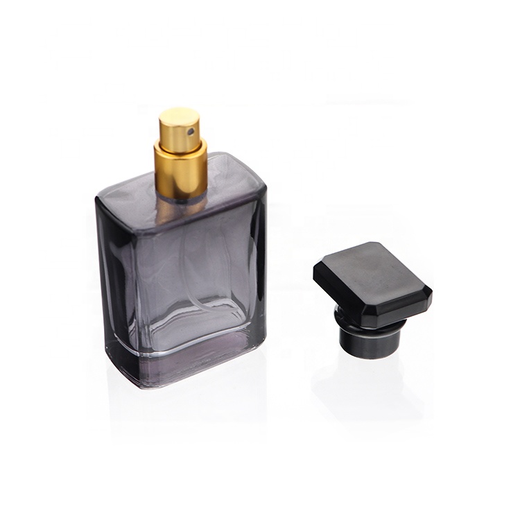 Custom Logo 30ml 50ml Glass Square Black Grey Crimped Spray Empty Perfume Bottles For Sale