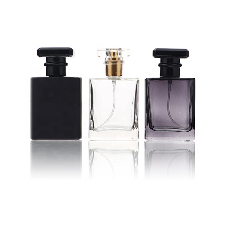 Custom Logo 30ml 50ml Glass Square Black Grey Crimped Spray Empty Perfume Bottles For Sale