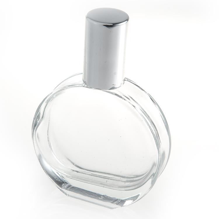 Custom Logo 50ML Frosted Flat Round Perfume Bottles Glass Spray With Crown Cap