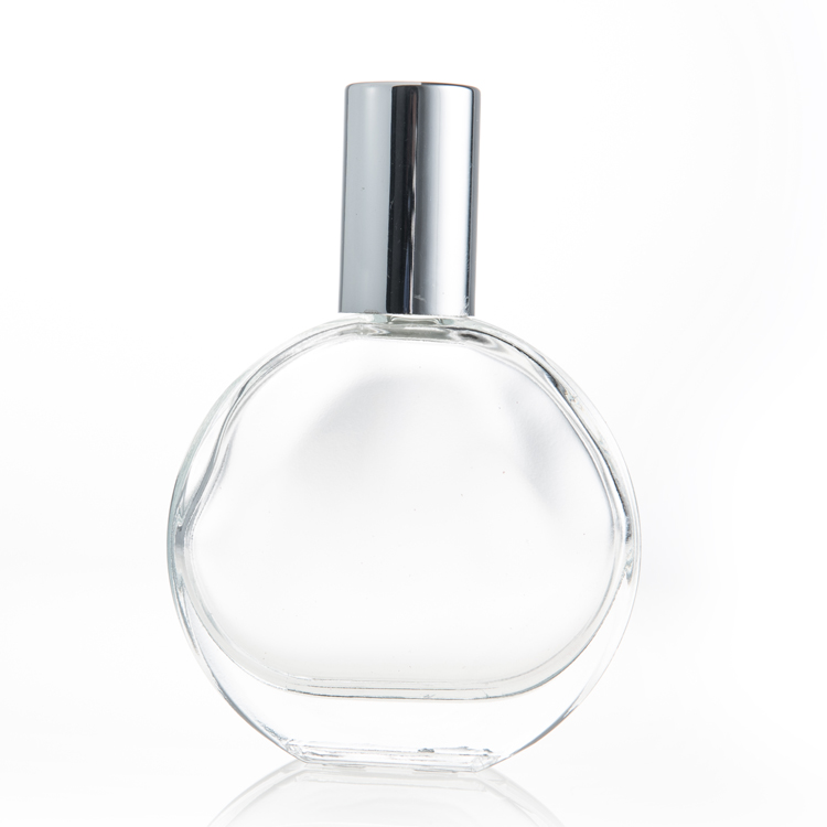 Custom Logo 50ML Frosted Flat Round Perfume Bottles Glass Spray With Crown Cap