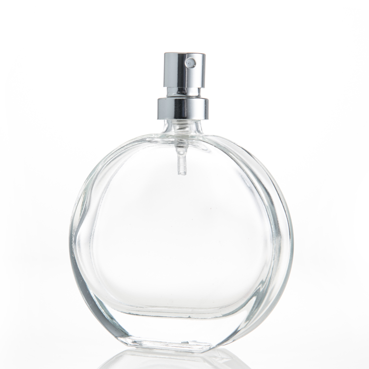 Custom Logo 50ML Frosted Flat Round Perfume Bottles Glass Spray With Crown Cap