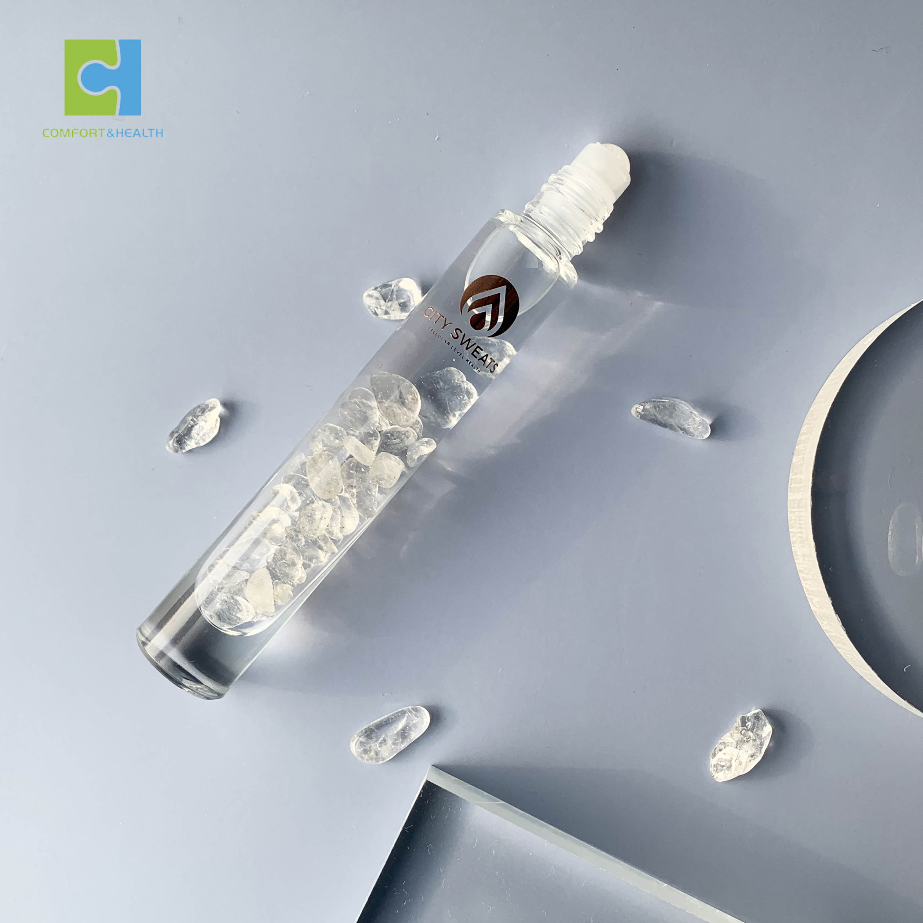 Custom Logo 5ml 10ml 15ml Glass Crystal Essential Oil Gemstone Roller Bottle