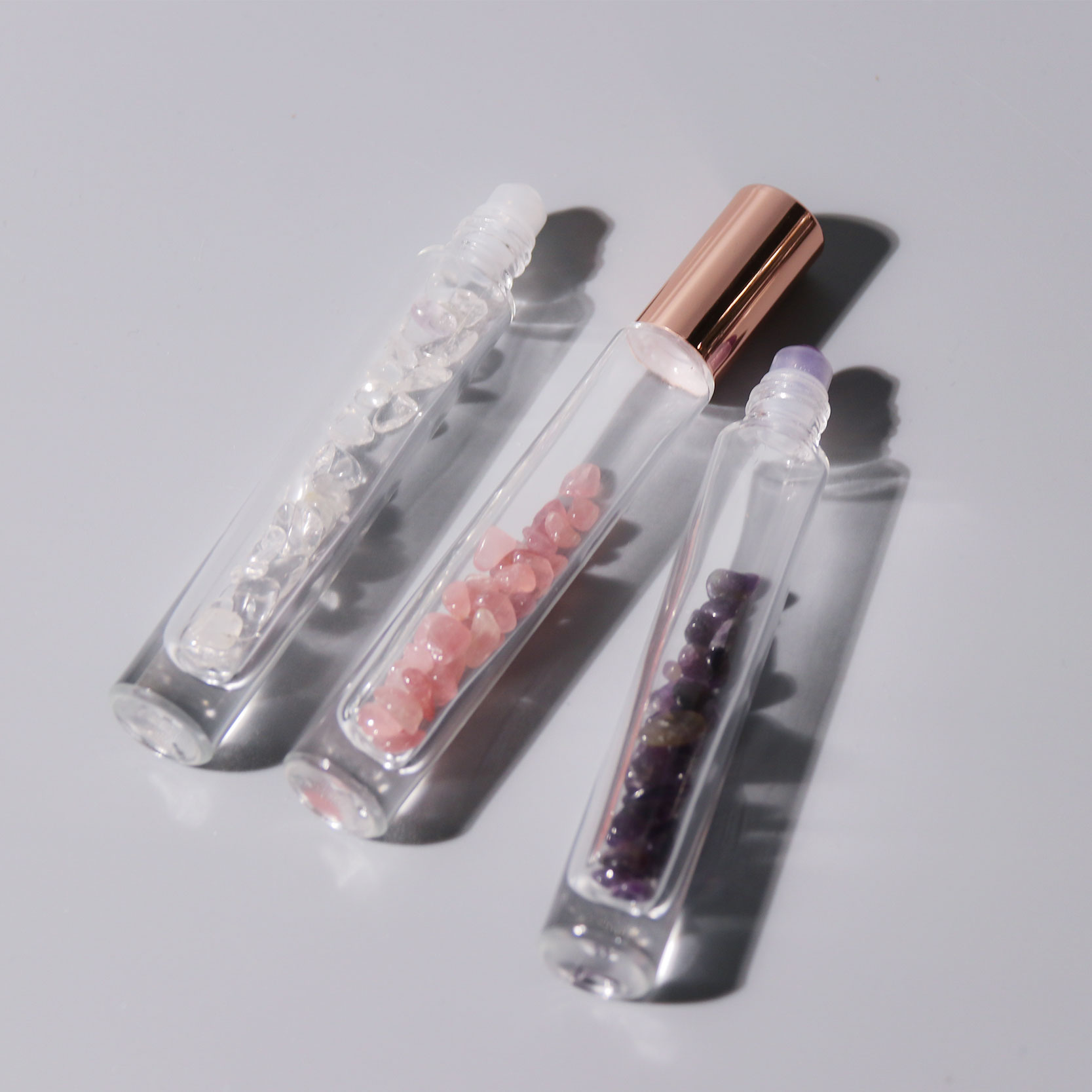 Custom Logo 5ml 10ml 15ml Glass Crystal Essential Oil Gemstone Roller Bottle