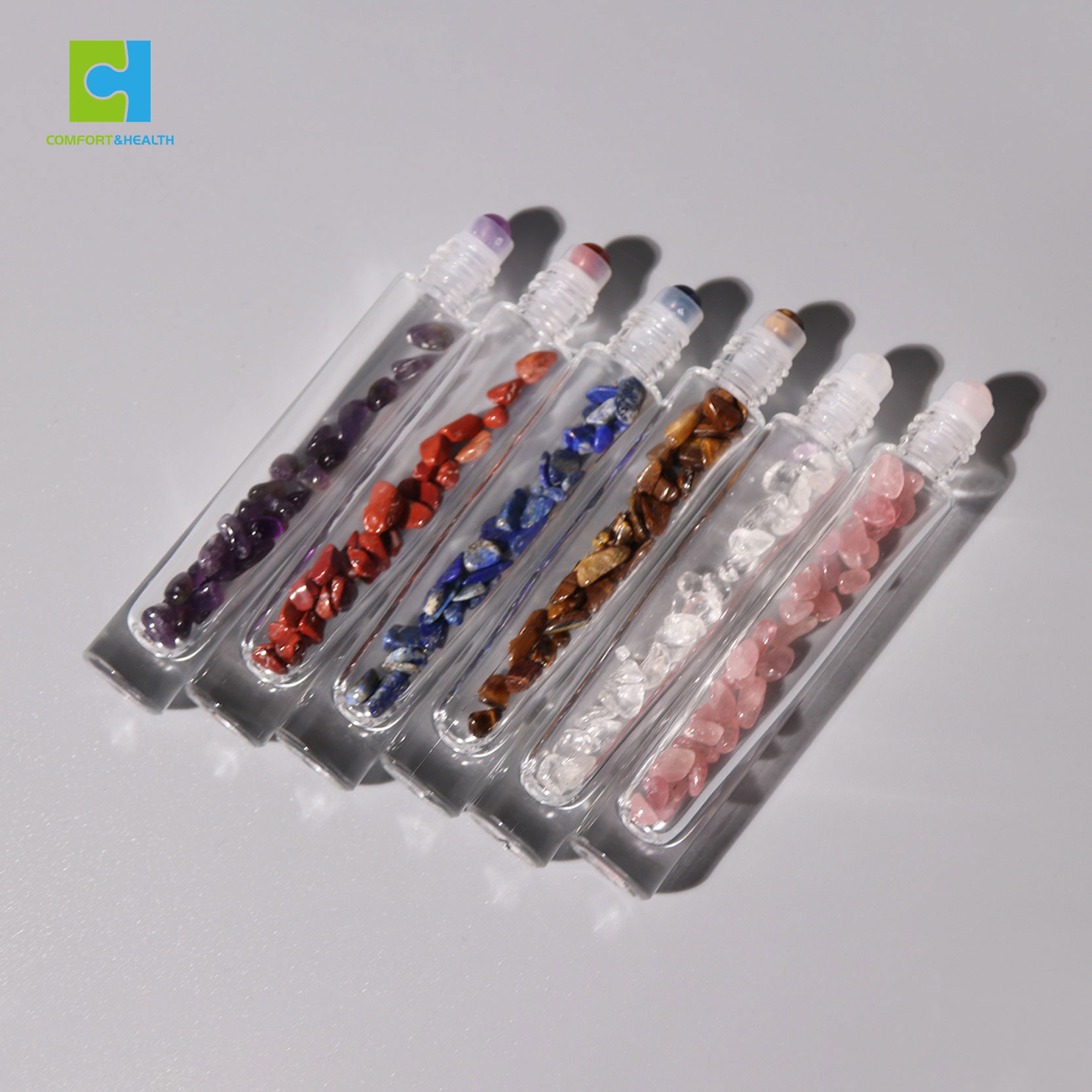 Custom Logo 5ml 10ml 15ml Rose Gold Lid Glass Roll-on Gemstone Essential Oil Roller Bottles