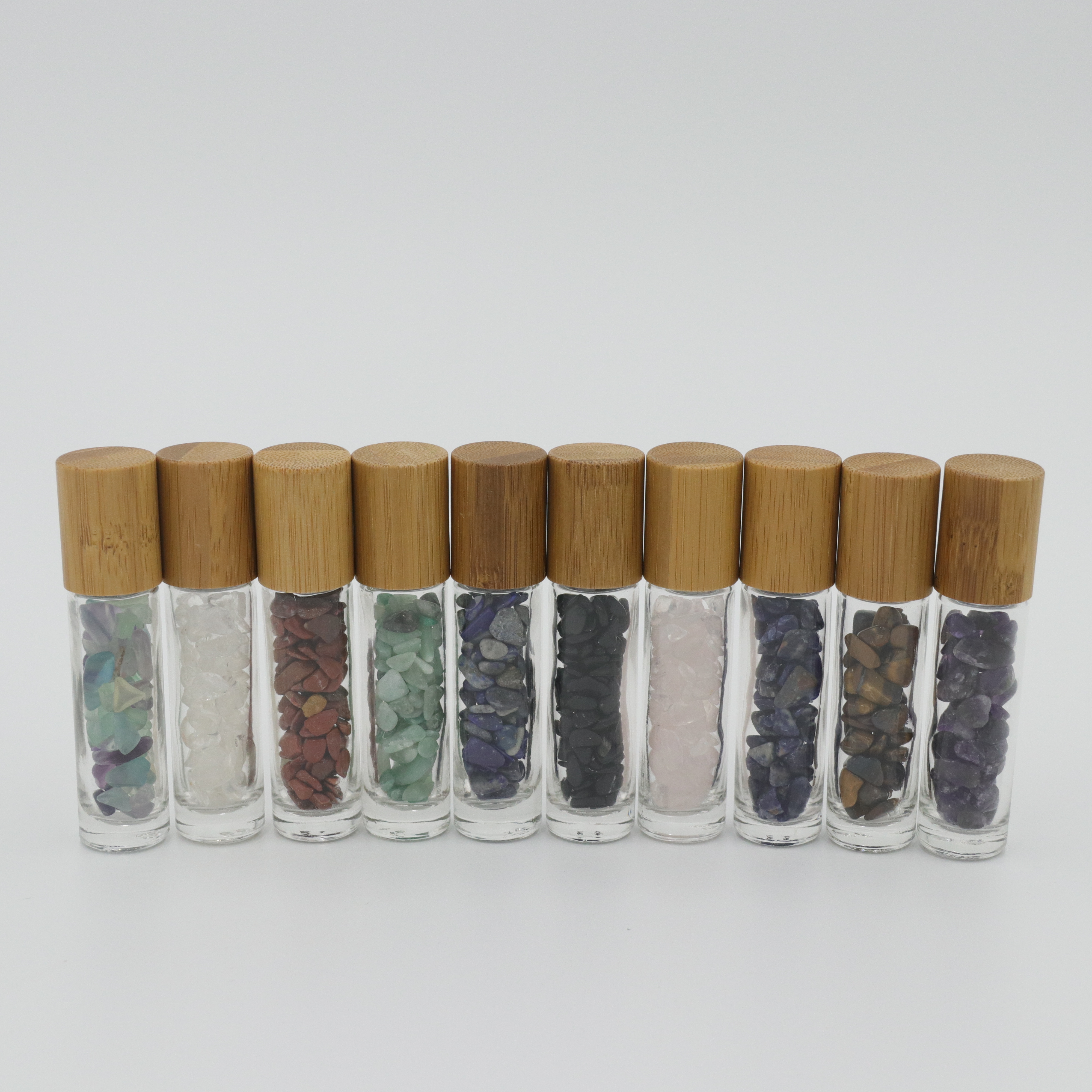 Custom Logo 5ml 10ml 15ml Rose Gold Lid Glass Roll-on Gemstone Essential Oil Roller Bottles