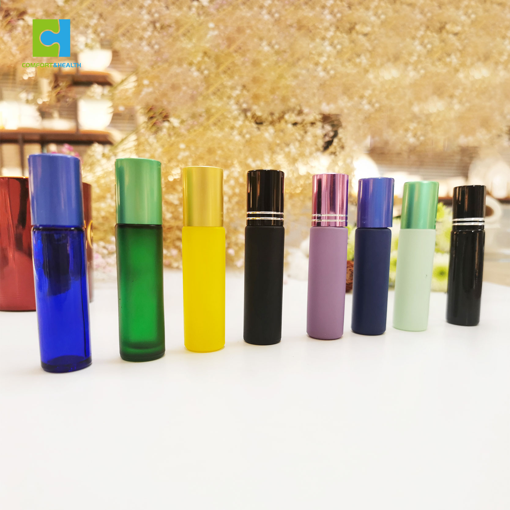 Custom Logo 5ml 10ml 15ml Rose Gold Lid Glass Roll-on Gemstone Essential Oil Roller Bottles