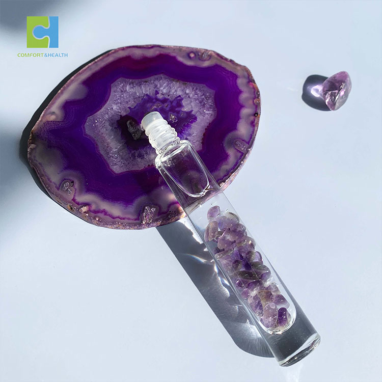 Custom Logo 5ml 10ml Healing Gemstone Crystal Glass Essential Oil Roller Bottle
